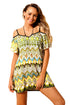 Sexy Yellow Bohemian Pattern Flutter Sleeves Beach Tunic